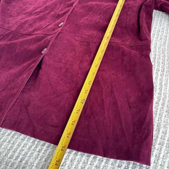 R&K Originals Burgundy Faux Suede Button Up Shirt Jacket L Soft Preppy Chic - Picture 3 of 8